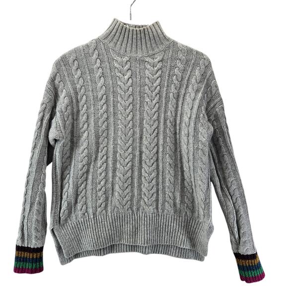 Boden Winifred Sweater Womens Medium Gray Cable Knit Sparkly Colorful Cuffs Wool - Picture 1 of 11